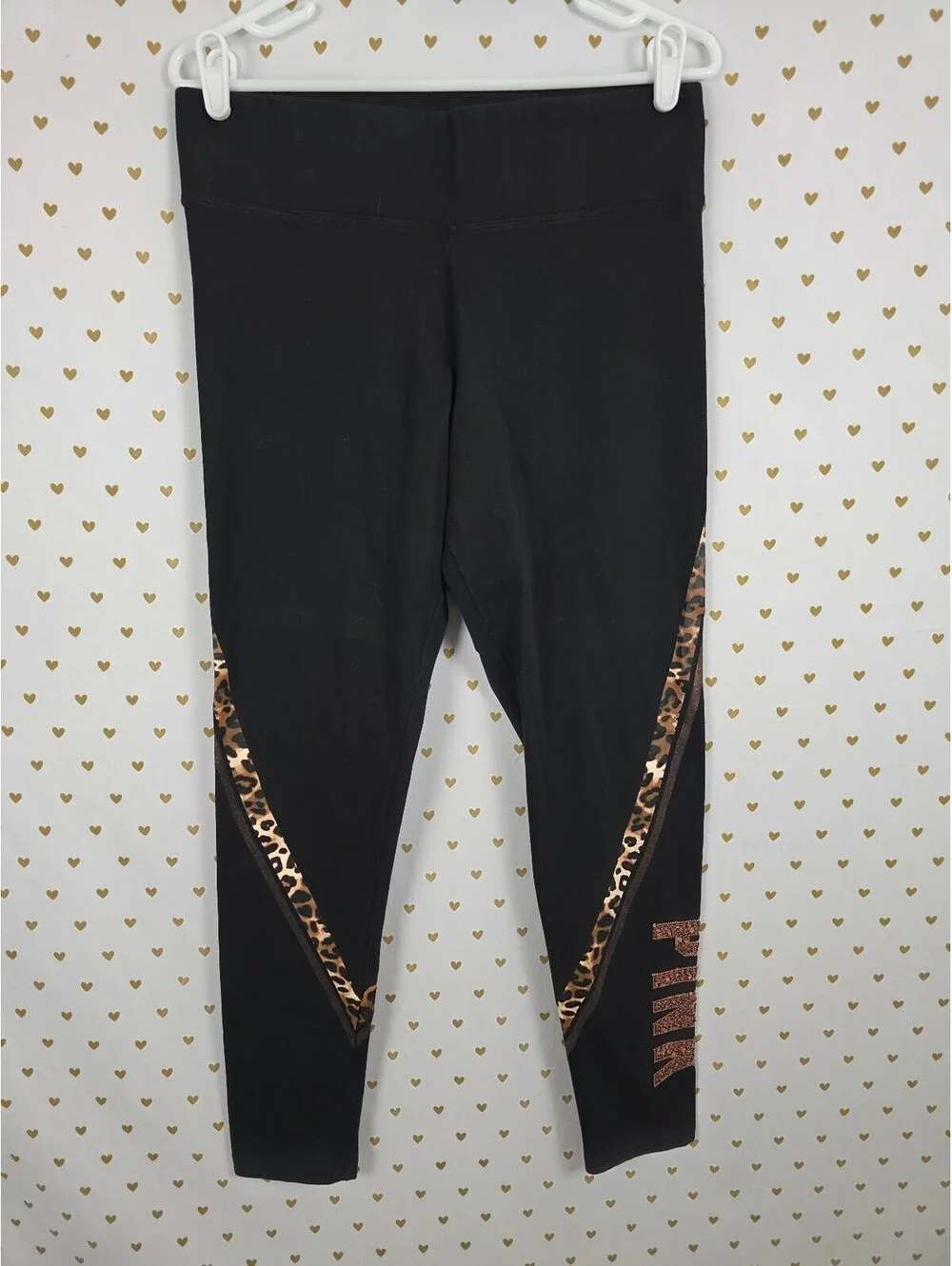 Victorias Secret PINK Leopard Cheetah Bling Gold Yoga Pants Large
